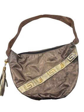 Bronze & Gold Hobo Shoulder Bag With Tassel Accent Vintage‎ 80s